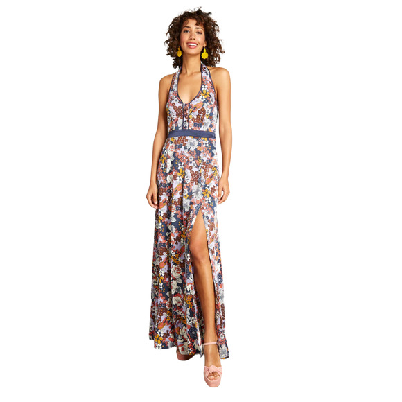 Modcloth Dresses & Skirts - ModCloth Size 2 Nostalgia Queen Halter Dress Floral Lined Maxi Purple Hemmed 484